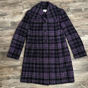 Calvin Klein Black and Purple Tweed Pea Coat